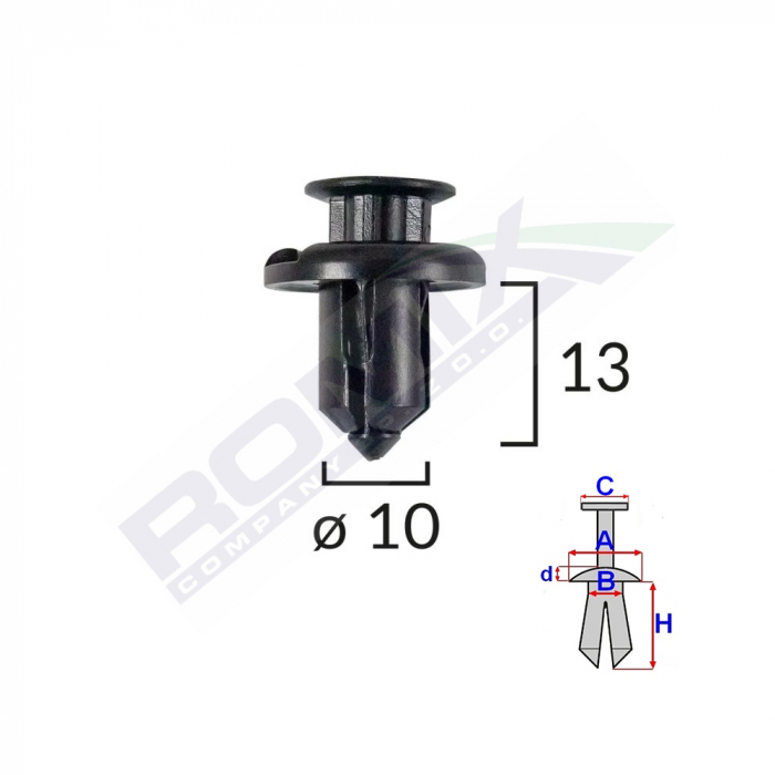 Clips Fixare Bara Fata Pentru Honda/Mitsubishi 10X13Mm - Negru Set 5 Buc [2]