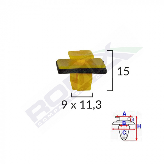 Clips Fixare Elemente Exterioare Pentru Hyundai 9X11.3X15Mm - Galben Set 10 Buc [2]