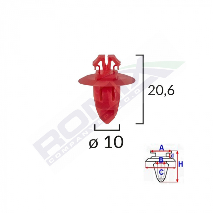 Clips Fixare Elemente Exterioare Pentru Toyota 10X20.6 - Rosu Set 10 Buc [2]