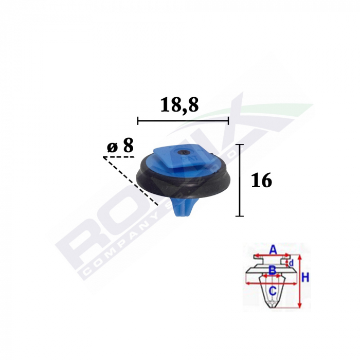 Clips Fixare Elemente Exterior Pentru Fiat, Jeep 8X16Mm Albastru - Set 10 Buc [2]