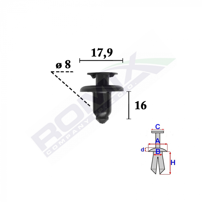 Clips Fixare Elemente Exterior Pentru Hyundai, Kia8X16Mm Negru - Set 10 Buc [2]