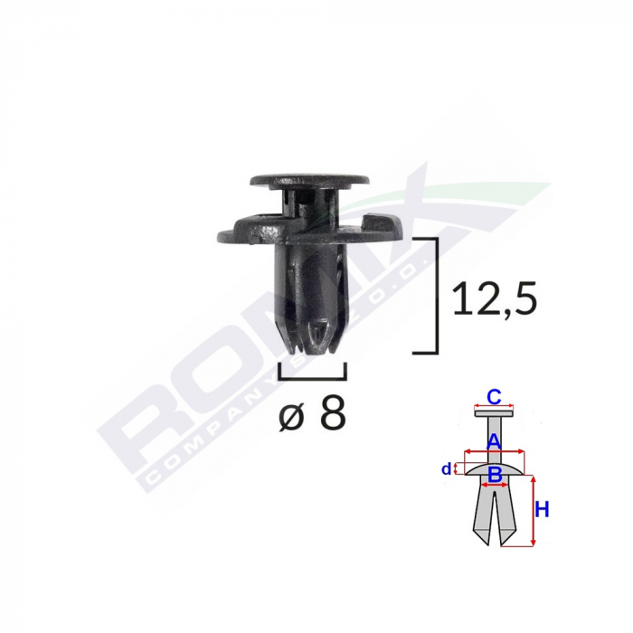 Clips Fixare Elemente Exterior Pentru Nissan, Subaru 8X12.5Mm Negru Set 10Buc [2]
