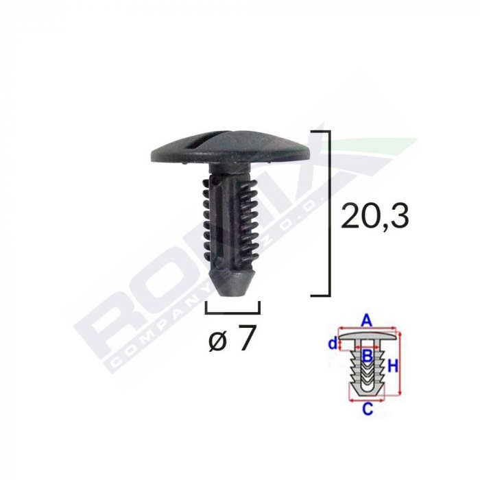 Clips Fixare Elemente Roata Pentru Citroen/Peugeot 7X20.3Mm - Negru Set 10 Buc [1]