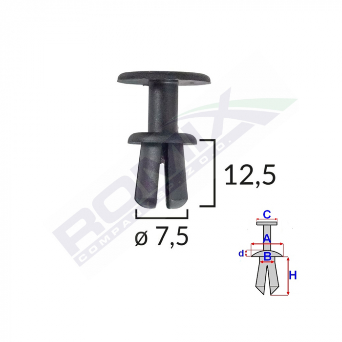 Clips Fixare Pentru Bmw/Skoda 7.5X12.5Mm - Negru Set 10 Buc [2]