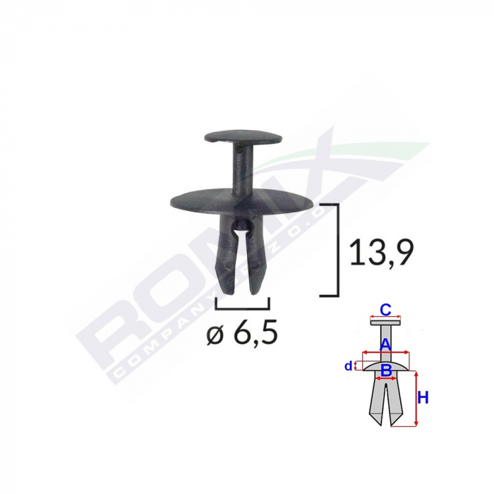 Clips Fixare Pentru Citroen/Peugeot 6.5X13.9Mm - Negru Set 10 Buc [2]
