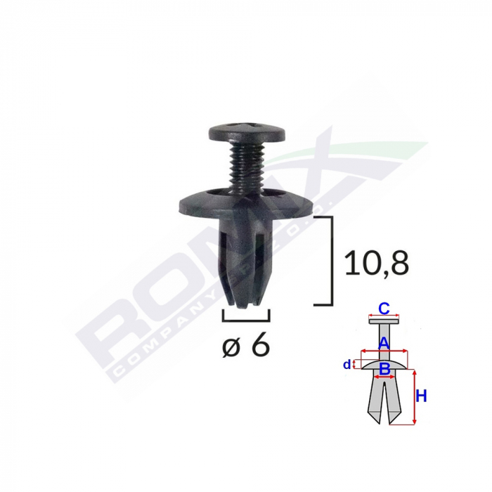 CLIPS FIXARE PENTRU HONDA/KIA/TOYOTA 6X10.8MM - NEGRU SET 10 BUC [2]