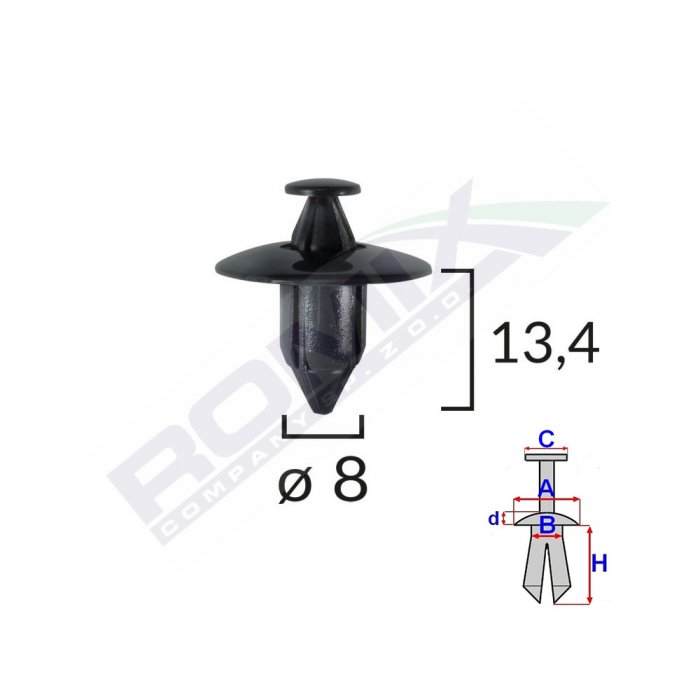 Clips Fixare Pentru Honda/Suzuki/Volvo 8X13.4Mm - Negru Set 10 Buc [2]