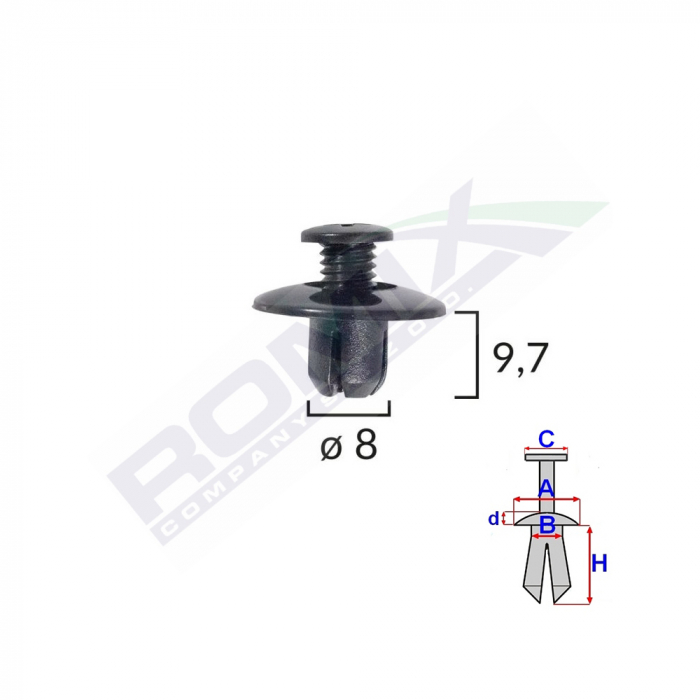 Clips Fixare Pentru Mazda/Toyota 8X9.7Mm - Negru Set 10 Buc [2]
