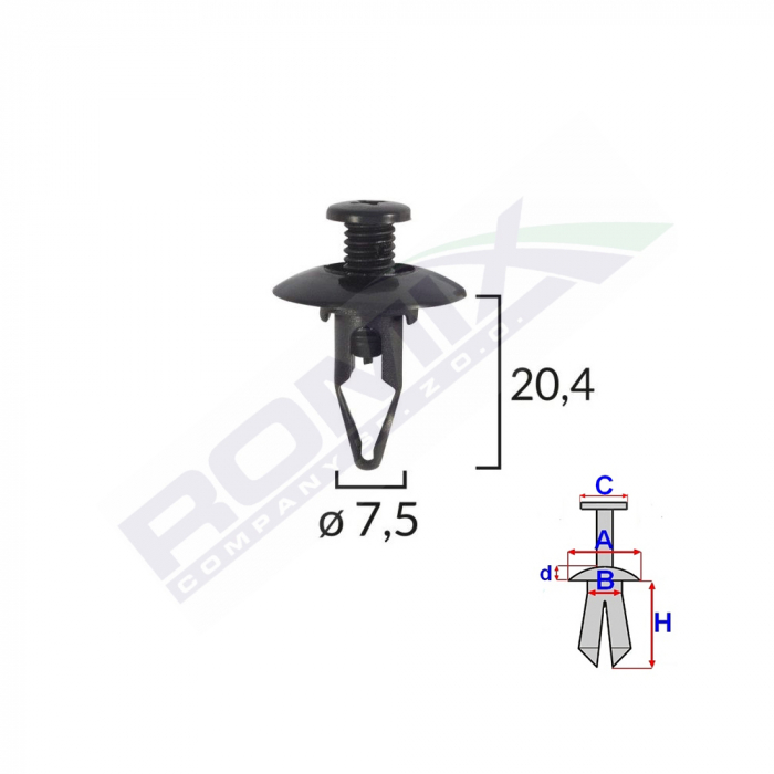 CLIPS FIXARE PENTRU MITSUBISHI 7.5X20.4MM - NEGRU SET 10 BUC [2]