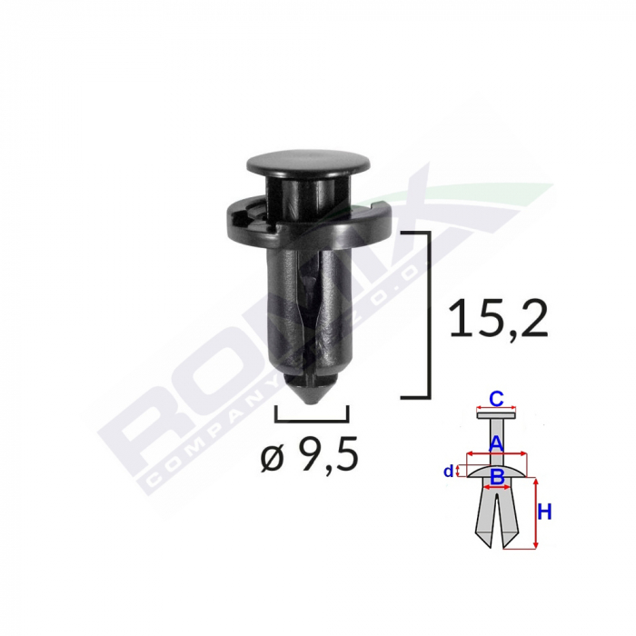 Clips Fixare Pentru Nissan/Honda/Subaru 9.5X15.2Mm - Negru Set 10 Buc [2]