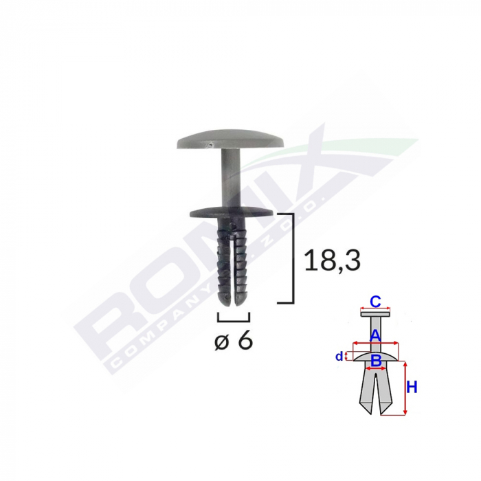 Clips Fixare Universal 6X18.3Mm - Negru Set 25 Buc [2]