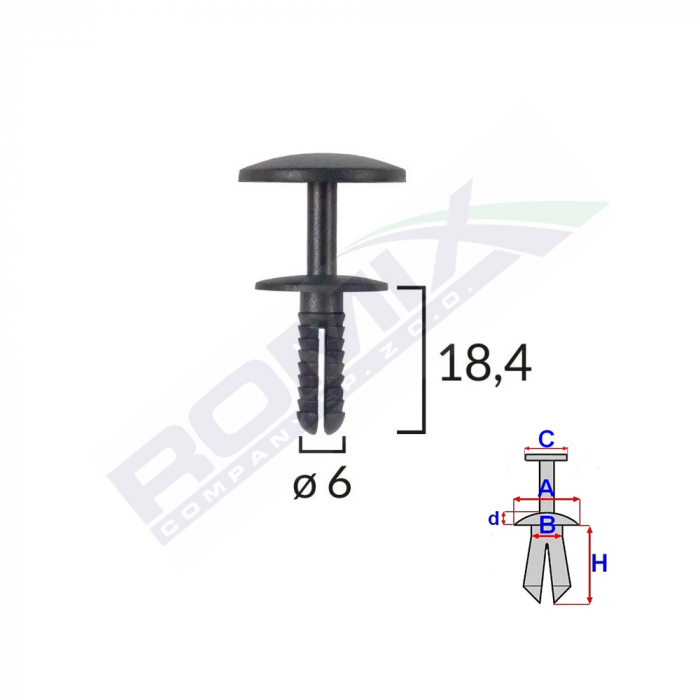 Clips Fixare Universal 6X18.4Mm - Negru Set 25 Buc [1]
