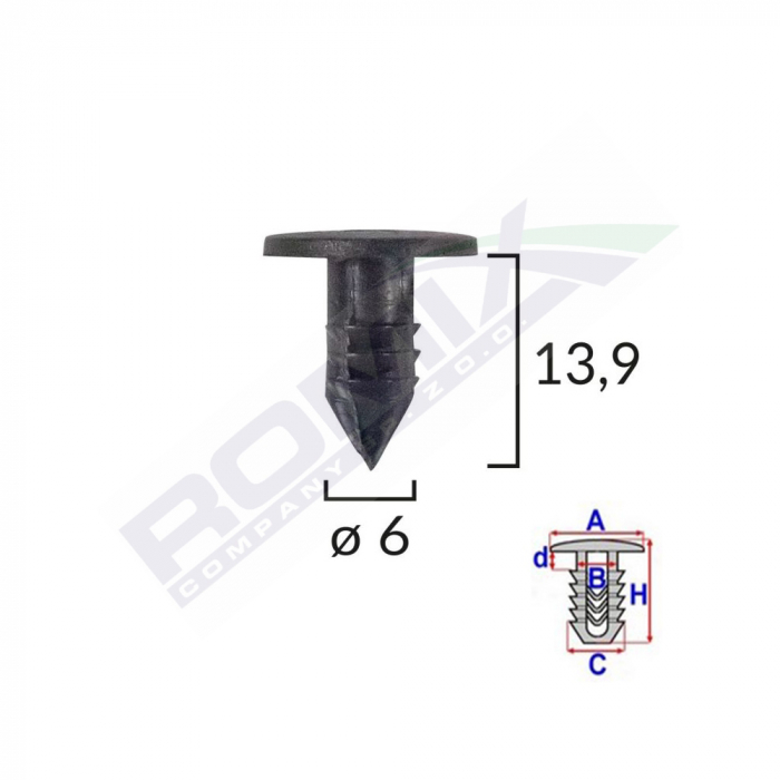 Clips Garnituri Pentru Fiat 6X13.9 - Negru Set 25 Buc [2]