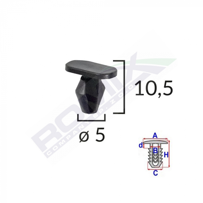 Clips Pentru Garnituri Peugeot, Citroen 5X10.5Mm Negru Set 10 Buc [2]