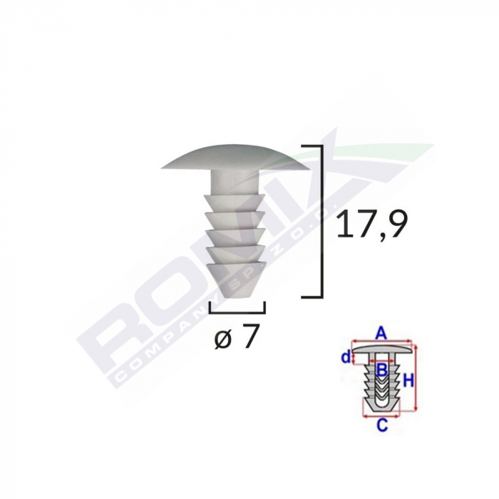 Clips Tapiterie Pentru Fiat 7X17.9Mm - Gri Set 10 Buc [2]