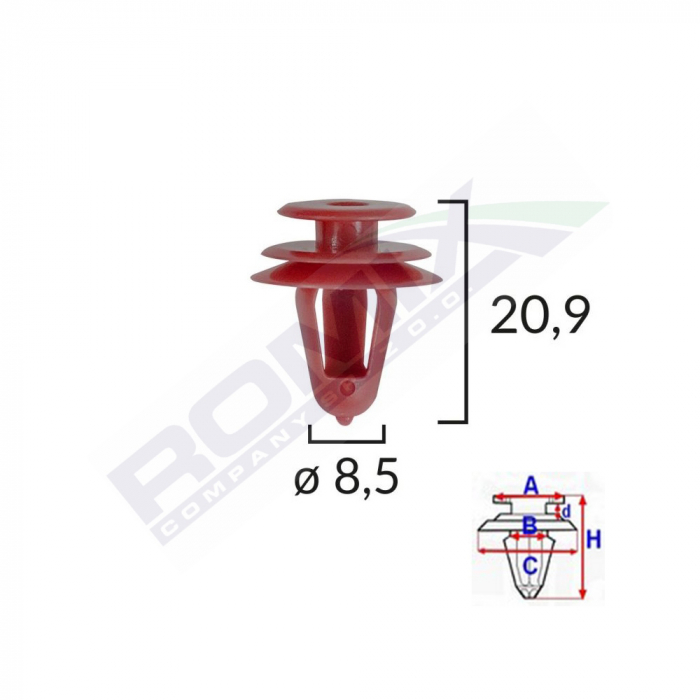 Clips Tapiterie Pentru Lexus/Suzuki/Toyota - 8.5X20.9Mm - Rosu Set 10 Buc [2]