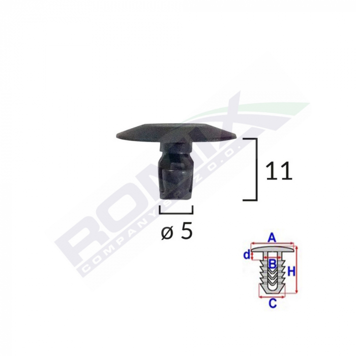 Clips Tip Garnitura Pentru Peugeot 5X11Mm - Negru Set 10 Buc [2]