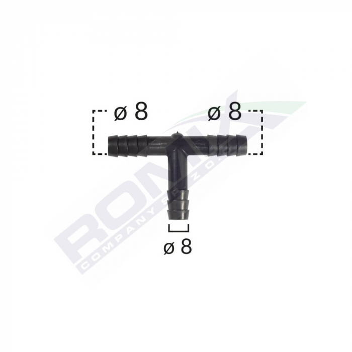 Conector Teu Furtun Conducte Universal 8Mm - Negru Set 5 Buc [2]
