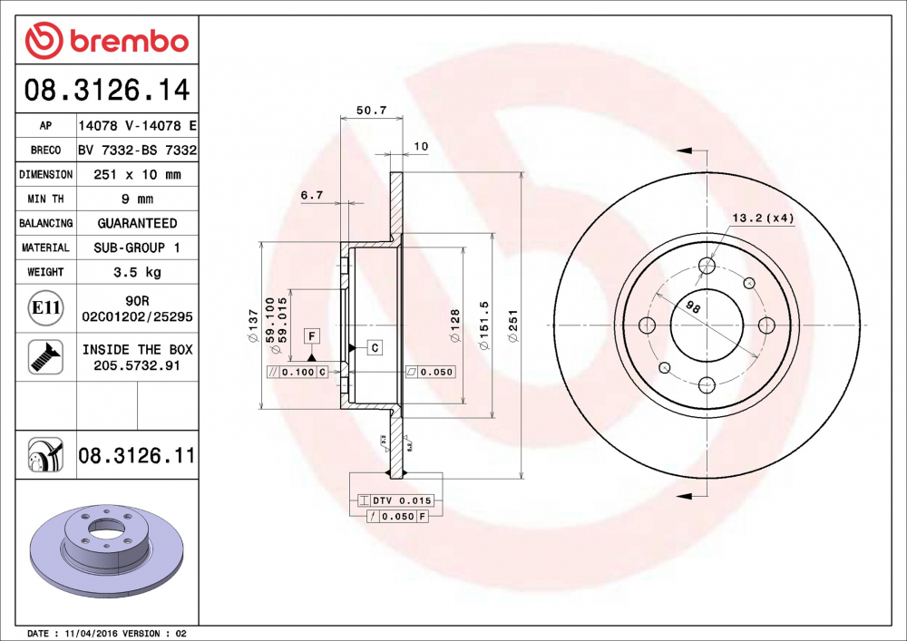Placute frana BREMBO 08.3126.11 [1]