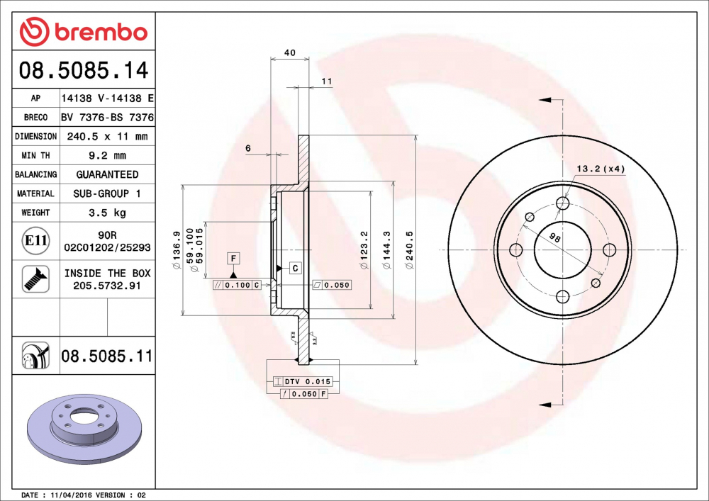 Placute frana BREMBO 08.5085.11 [2]