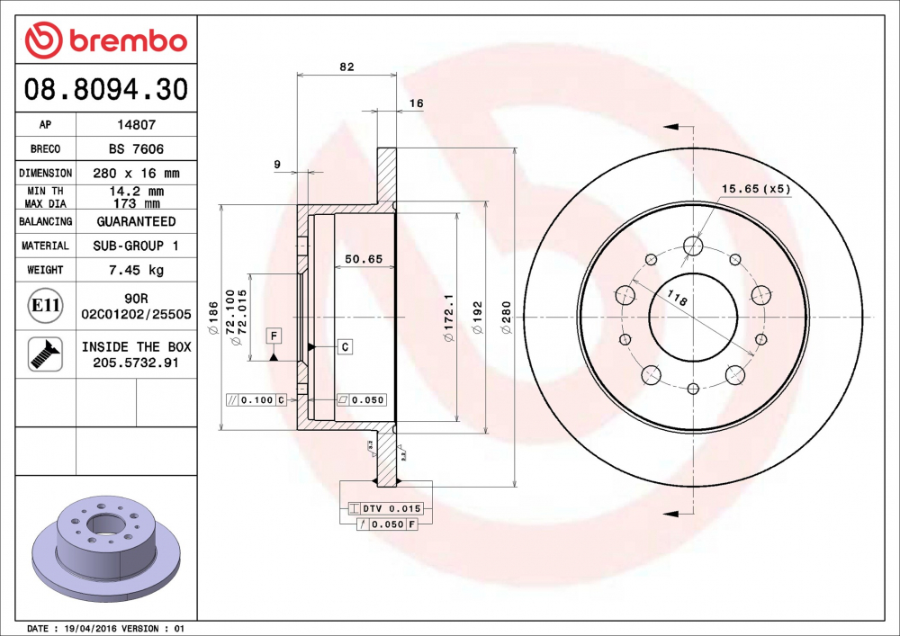Placute frana BREMBO 08.8094.30 [2]