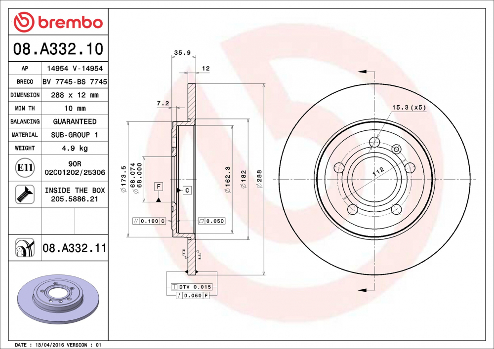 Placute frana BREMBO 08.A332.11 [2]