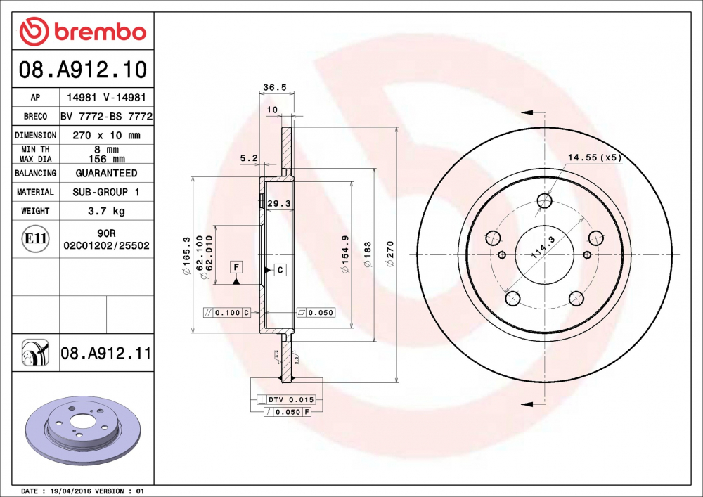 Placute frana BREMBO 08.A912.11 [2]