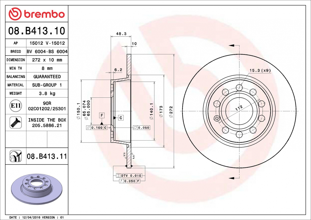 Placute frana BREMBO 08.B413.11 [1]