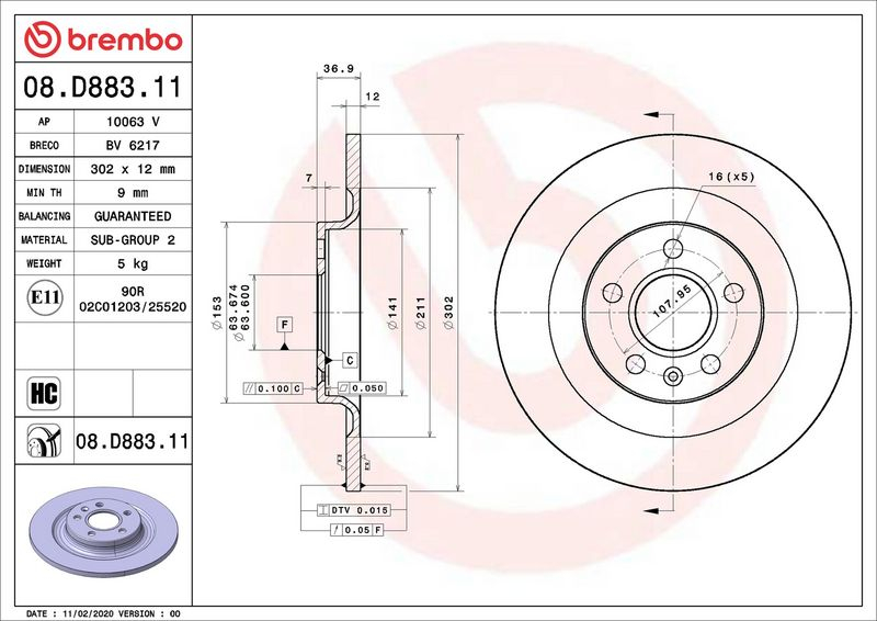 Disc frana BREMBO 08.D883.11 [2]
