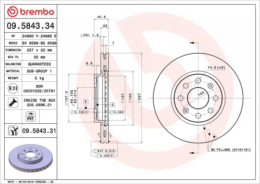 Placute frana BREMBO 09.5843.31 [2]