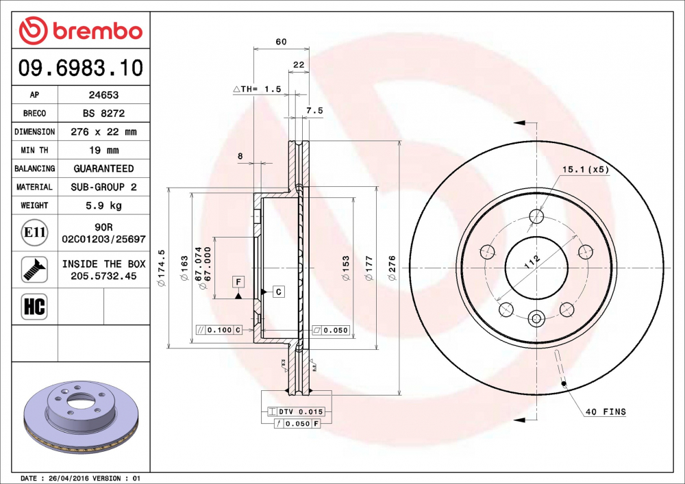 Placute frana BREMBO 09.6983.10 [1]