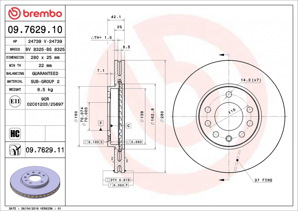 Placute frana BREMBO 09.7629.11 [2]
