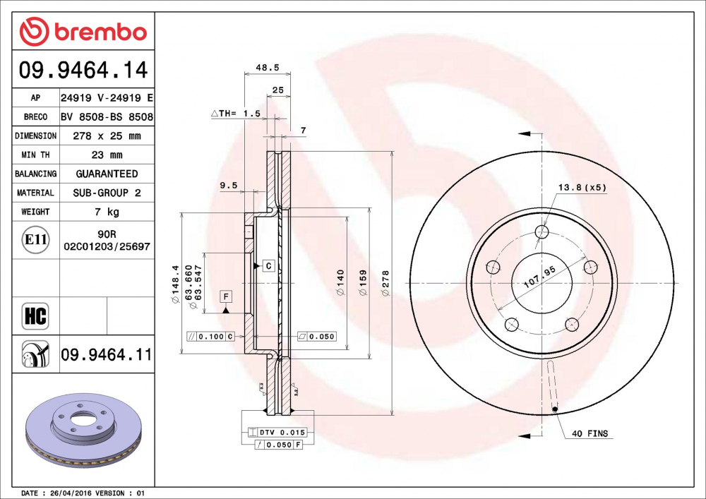 Placute frana BREMBO 09.9464.11 [2]