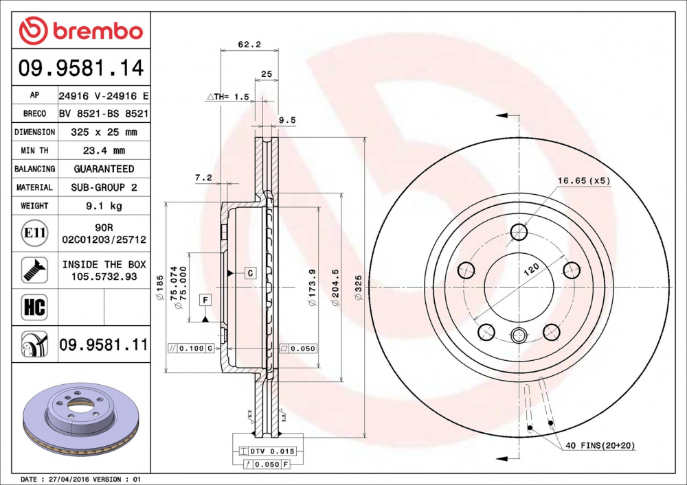 Placute frana BREMBO 09.9581.11 [1]