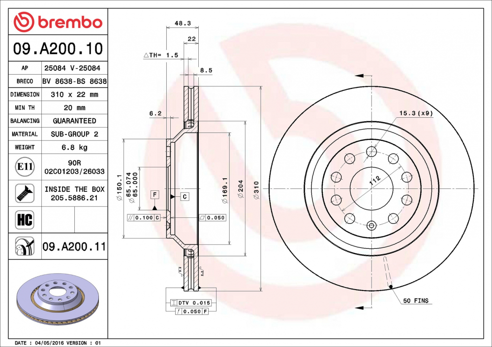 Disc frana BREMBO 09.A200.11 [1]