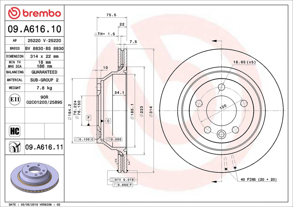 Placute frana BREMBO 09.A616.11 [2]