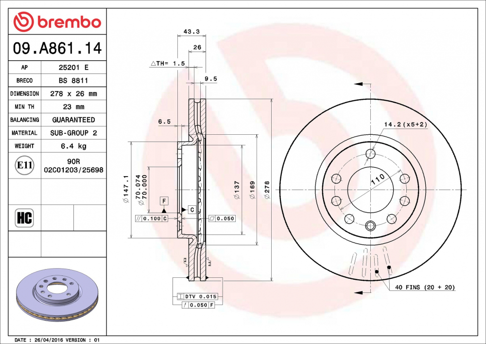 Placute frana BREMBO 09.A861.14 [2]