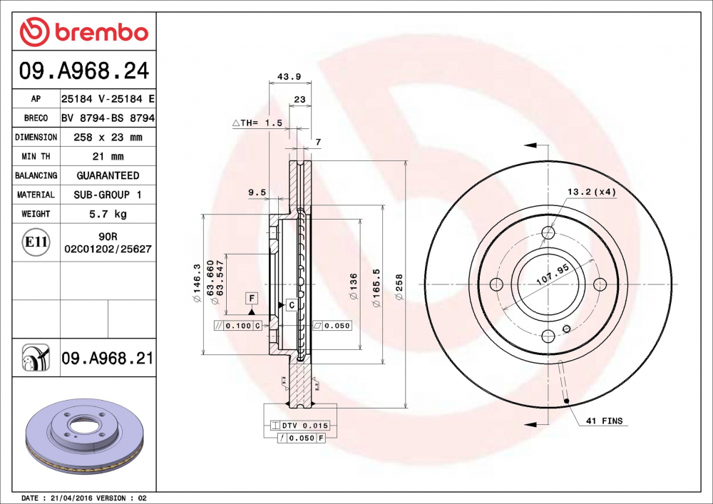 Placute frana BREMBO 09.A968.21 [2]