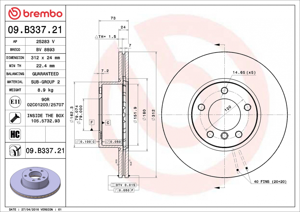 Placute frana BREMBO 09.B337.21 [2]