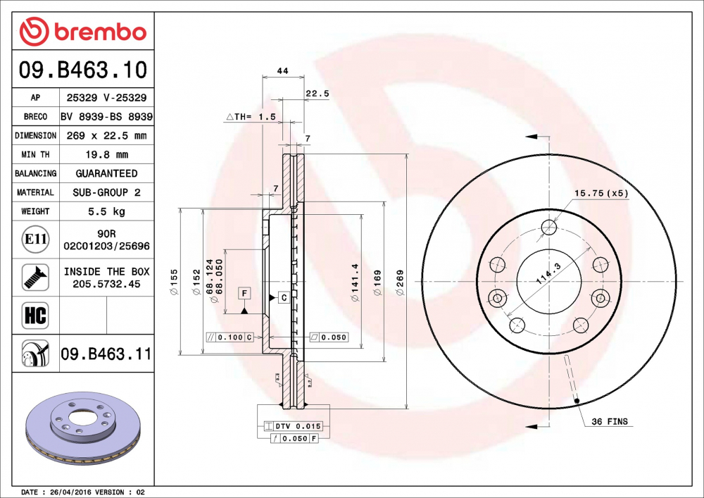 Placute frana BREMBO 09.B463.11 [1]