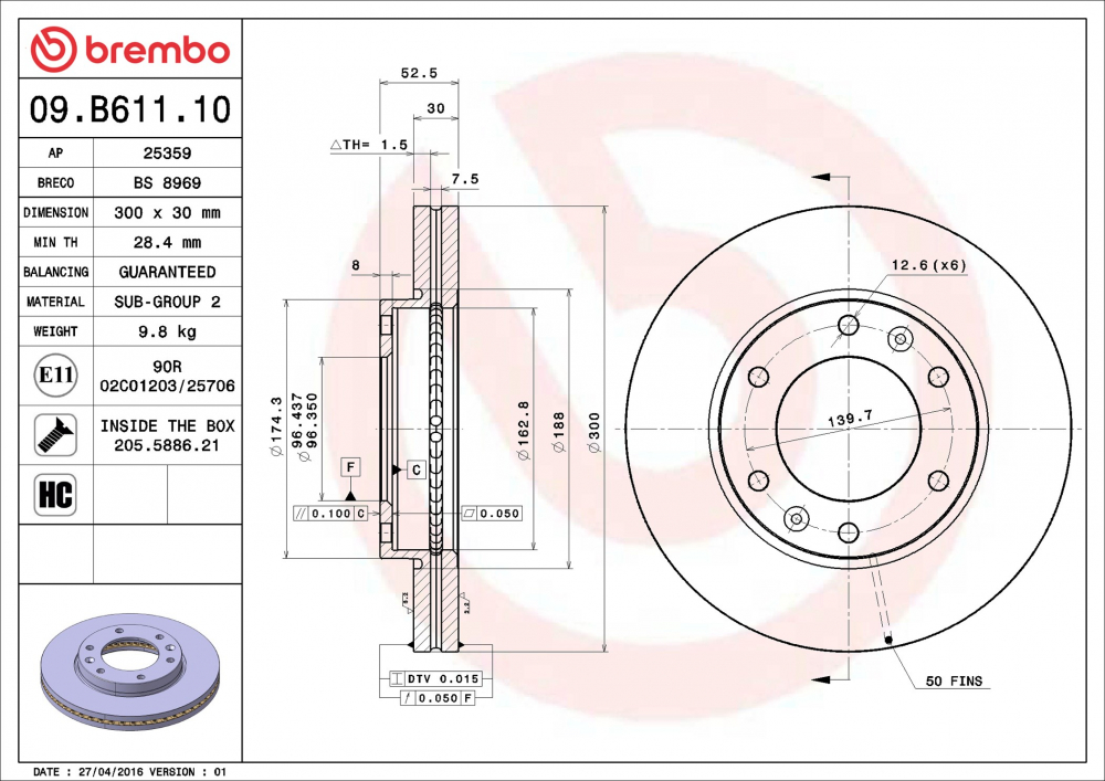 Disc frana BREMBO 09.B611.10 [2]