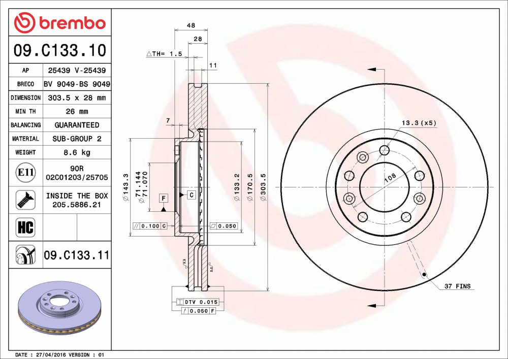 Placute frana BREMBO 09.C133.11 [1]