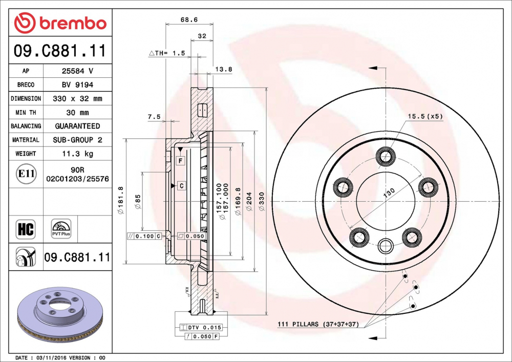 Placute frana BREMBO 09.C881.11 [1]
