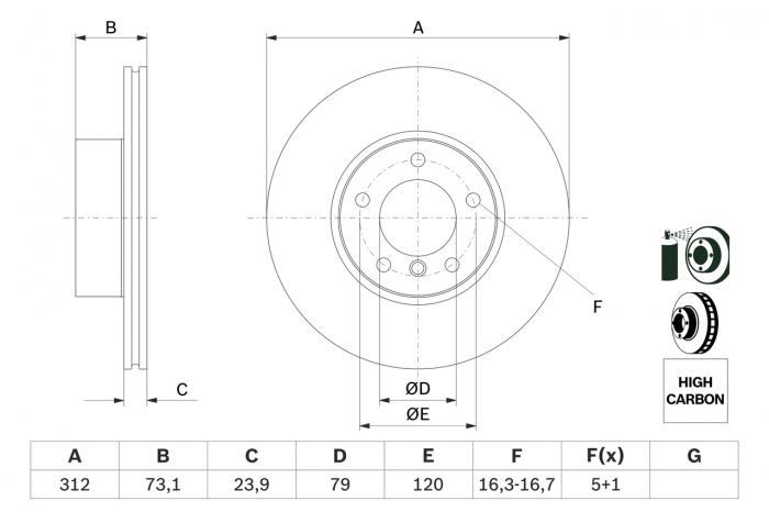 Disc frana fata BOSCH 0986479381 [1]