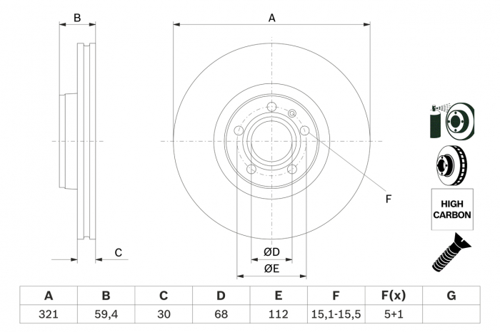 Disc frana fata BOSCH 0986479300 [1]