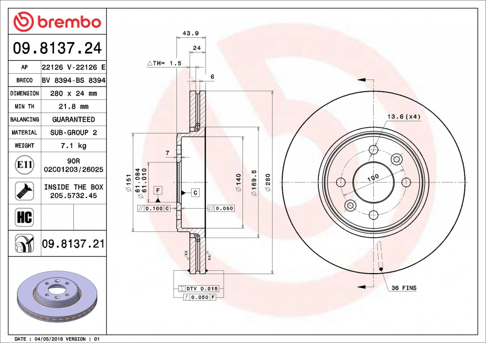 Disc frana BREMBO 09.8137.21 [2]