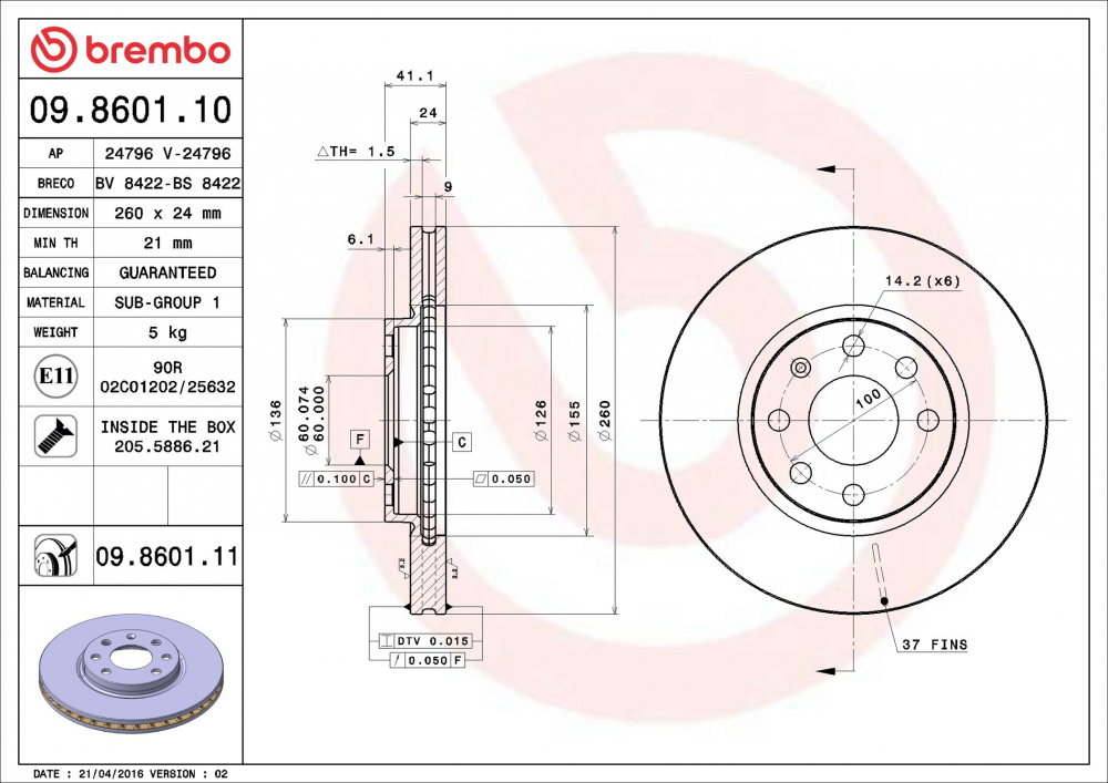 Placute frana BREMBO 09.8601.11 [1]