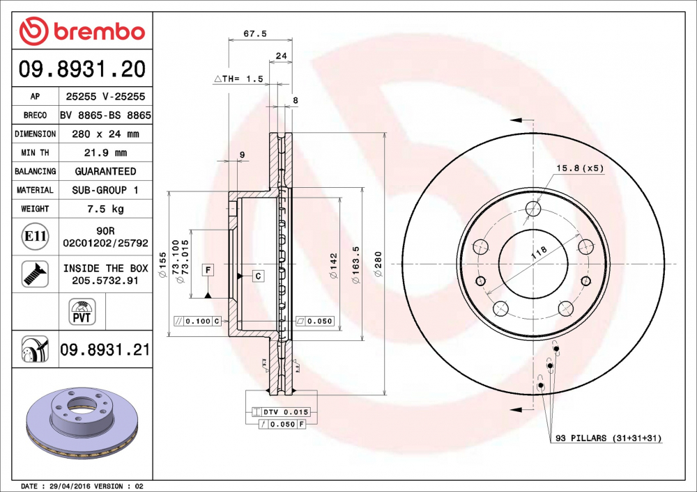 Placute frana BREMBO 09.8931.21 [1]