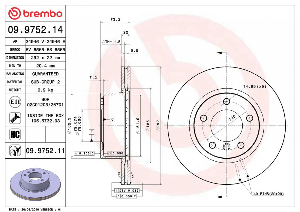 Placute frana BREMBO 09.9752.11 [1]