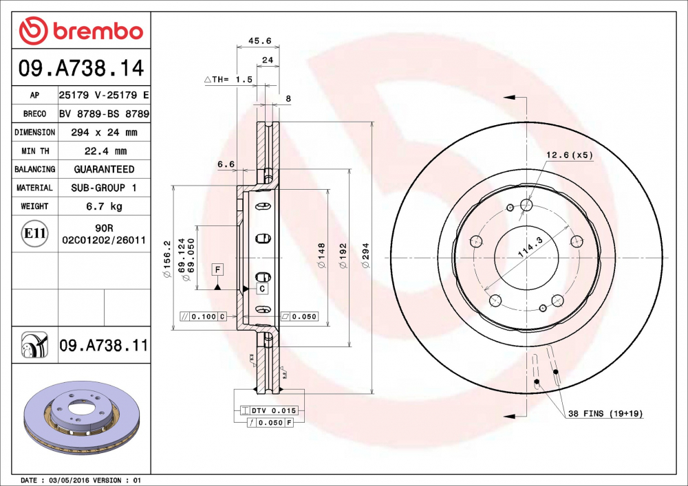 Disc frana BREMBO 09.A738.11 [1]